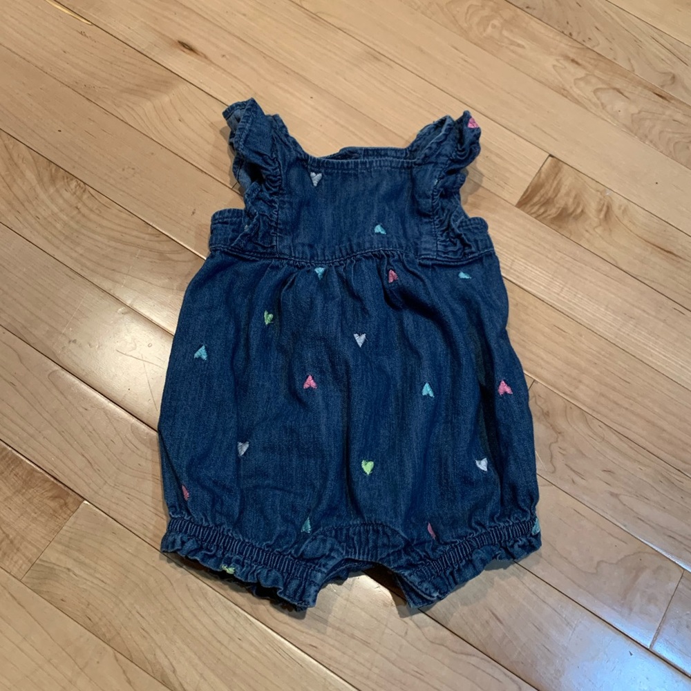 Baby gap jean romper 0-3 hearts